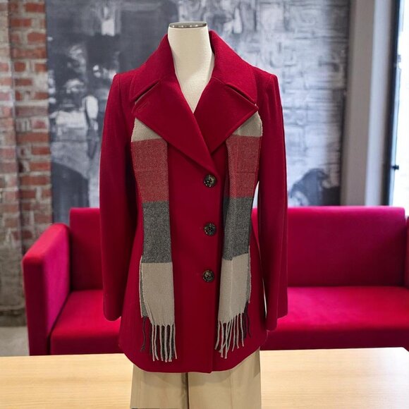 London Fog Red Wool Blend Peacoat Scarf Medium Women Winter Classic Trendy - Picture 1 of 12